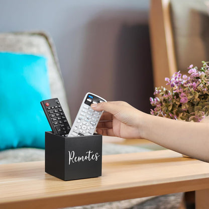 DRASTAR Remote Control Holder, Wood TV Remote Holder, Remote Storage Caddy, Remote Control Organizer (Black, 2 Slots)