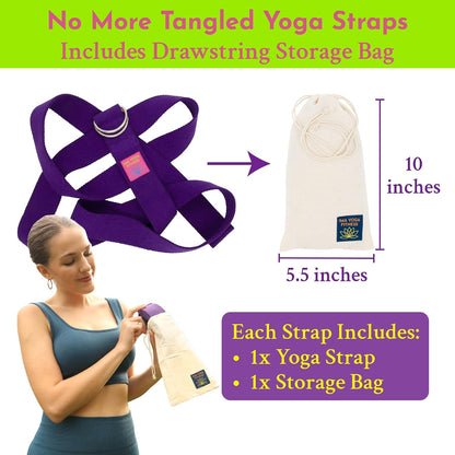 Adaptive Yoga Strap for Stretching - Extra-Wide 2 Inches 100% Cotton Stretch Strap with Steel D-Rings for Physical Therapy, Pilates & Flexibility - Storage Pouch & E-Book