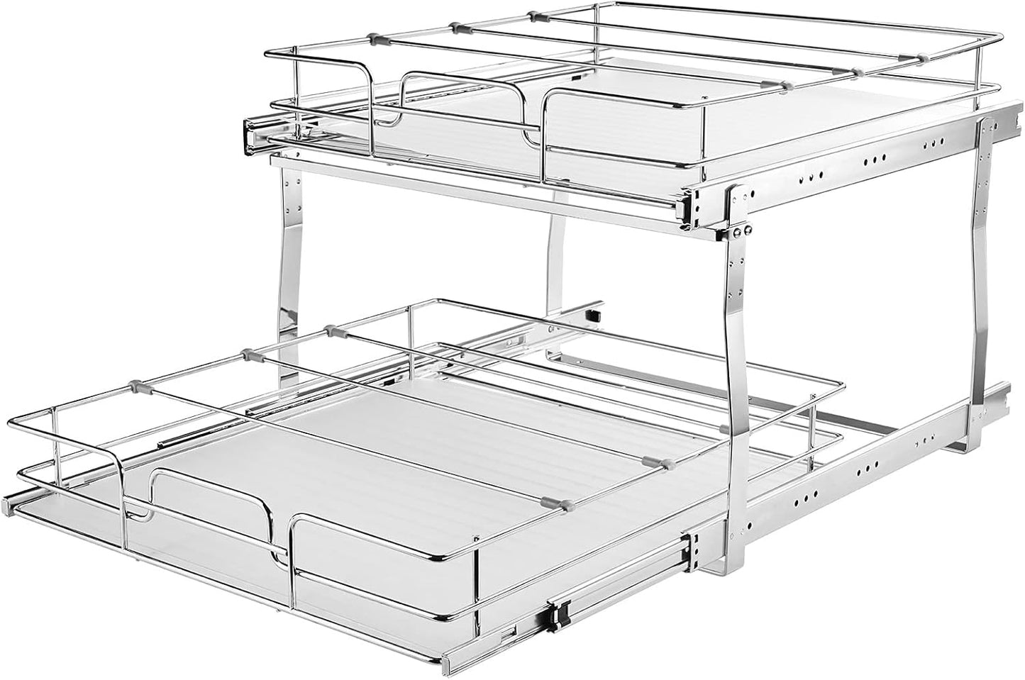 VEVOR Pull Out Cabinet Organizer, 14" Wx21.2 Dx15.2 H Heavy 2 Tier Duty Slide Out Pantry Shelves, Chrome-Plated Steel Roll Out Drawer for Under Sink, 15.5" Wx22.5 Dx19 H Install Size for Cabinet