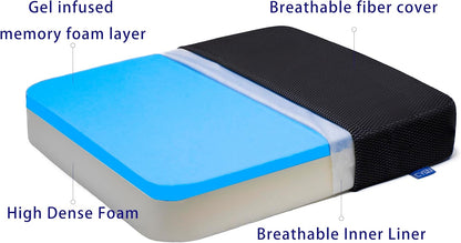 Ifoam Gel Infused Memory Foam Layer Wheelchair Cushion - Seat Cushion for Wheelchair-OfficeChair, Kitchen Chair-Pressure Sore and Tailbone Pain Relief-High Dense Polyfoam Base (Black,18x16x3 inch)