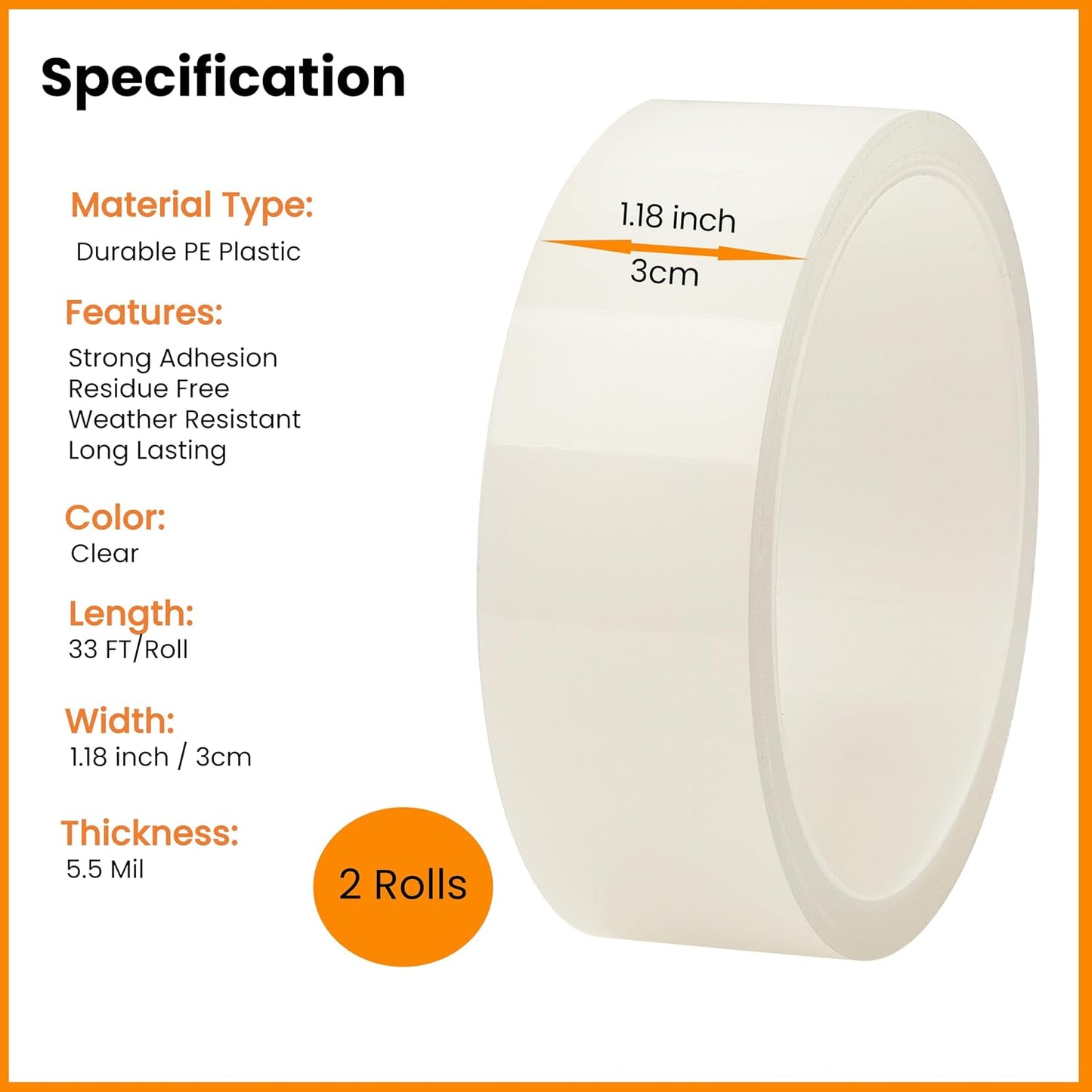 Transparent Window Weather Sealing Tape, 2 Rolls of 1.18-Inch x 33 Feet, Clear Window Draft Isolation Sealing Film Tape, Window Draft Stopper for Drafty Windows, No Residue
