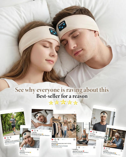 Perytong Sleep Headphones Bluetooth 5.4 Headband, Wireless Sleep Headphones with Ultra-Thin HD Stereo Speakers for Side Sleepers, Soft & Sweat Resistant Sport Headband for Yoga Travel Workout