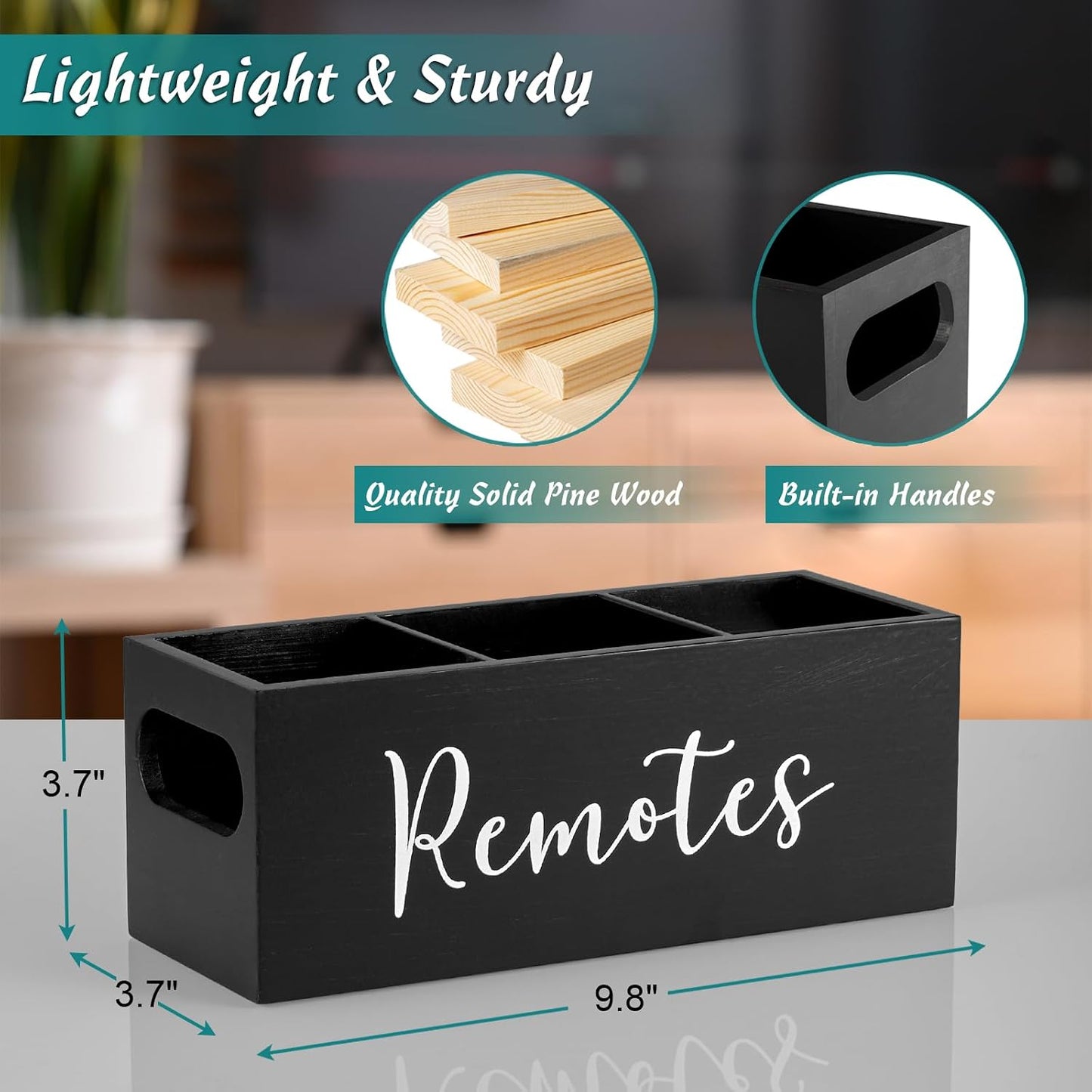 DRASTAR Remote Control Holder, Wood TV Remote Holder, Remote Storage Caddy, Remote Control Organizer (Black, 2 Slots)
