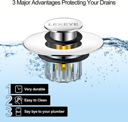 LEKEYE Tub Stopper | Shower Drain Hair Catcher | Pop-up Drain Stopper with Strainer | Bathroom Bathtub Plug | Drain Protector for 1-1/2 to 1-3/4" Bath Drain Hole