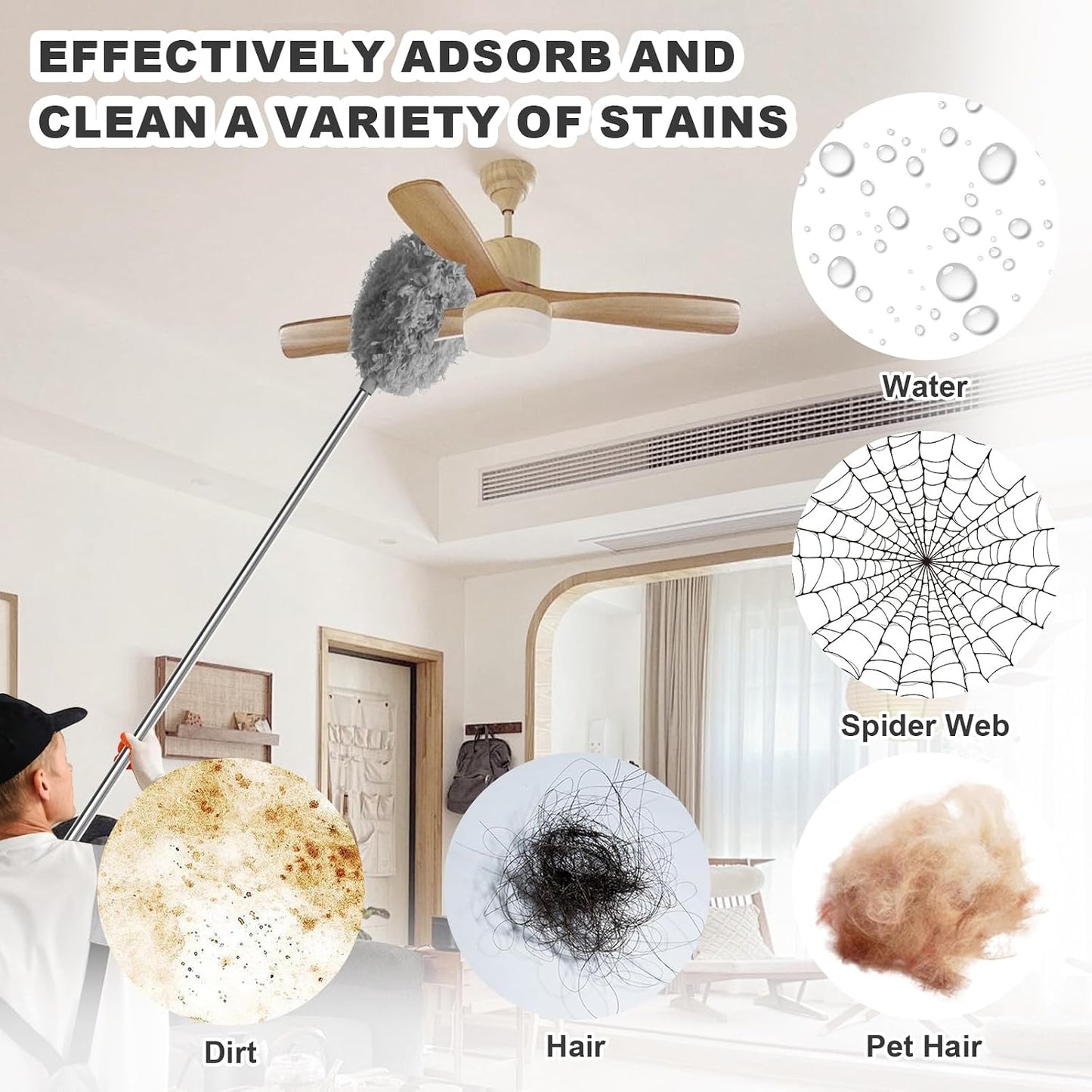 Storystore Ceiling Fan Cleaner Duster, Adjustable Microfiber Duster | 4.2FT Fan Cleaner with 13-50" Pole for Cleaning Fan Blades, Cobwebs, Walls, Doors and Windows, Brush for Dust Removal