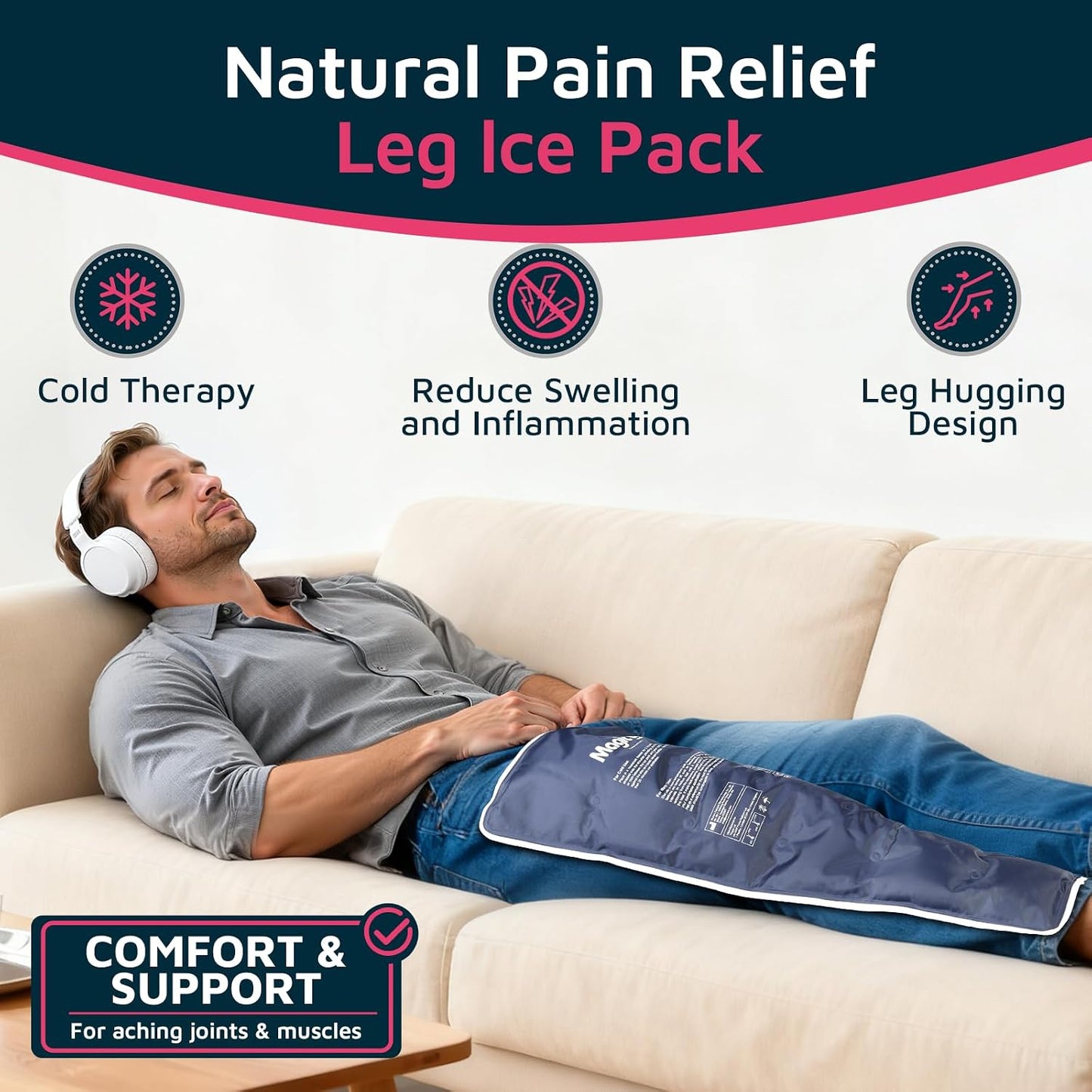 Magic Gel Leg Ice Pack - Professional Cold Therapy - Wrap Around Shin Ice Packs - Full Leg Ice Pack Wrap Around Entire Leg - Cool Down Your Legs Shins Hamstrings - Ice Packs Sleeve