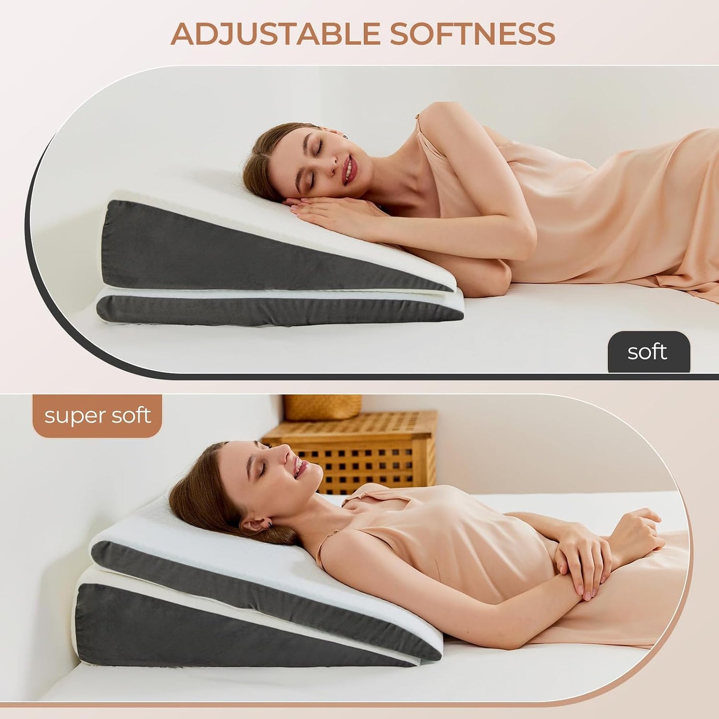 Vekkia Wedge Pillow for Sleep Apnea&Back Pain,Memory Foam Pillow Wedge,2PCS | 7.5'' Adjustable Triangle Pillow for Acid Reflux, GERD, Snoring, Surgery Recovery, Leg Elevation, 2 Heights&Softness Options