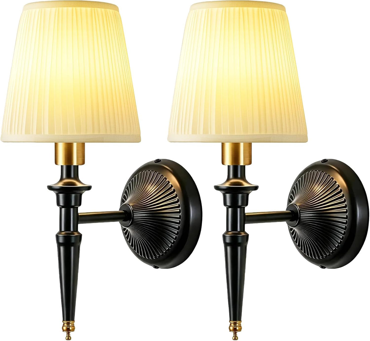 Battery Operated Wall Sconces Set of 2, Wireless Rechargeable Wall Lights with 12 RGB Colors and 3CCT Dimmable, Small Fabric LED Wall Lamps for Bedroom, Living Room, Hallway, Gold