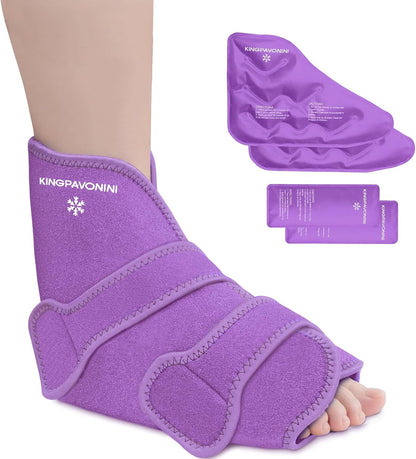KingPavonini Ankle Foot Ice Pack Wrap, XL, Blue, 1 Wrap + 4 Gel Packs