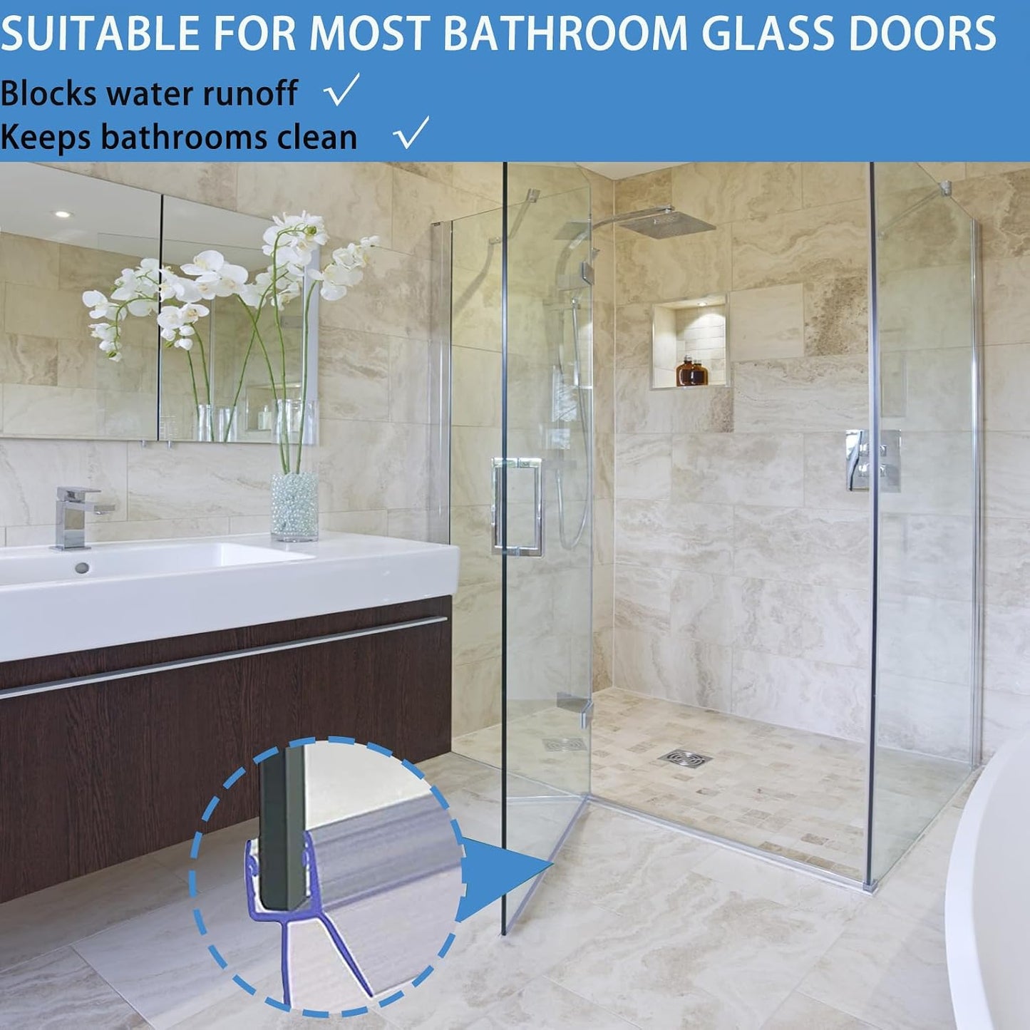 2-Pack 5/16" x 39" Shower Door Bottom Seal Strip, Shower Door Sweep | Frameless Glass Door Seal Strip, Stop Shower Leaks for 5/16" (8mm) Thick Glass