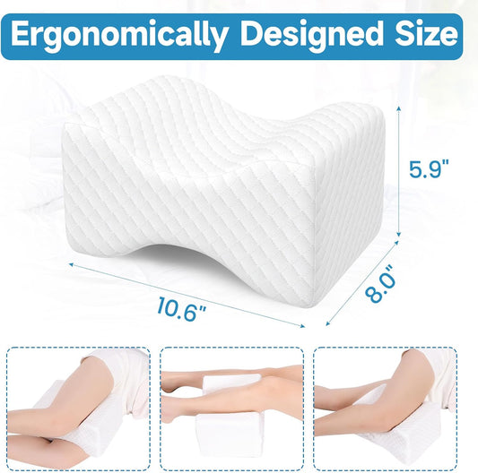 SweetSlubr Memory Foam Knee Pillow for Side Sleepers, Leg Pillow, White