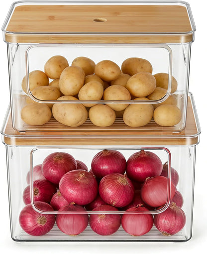 Hudgan Potato and Onion Storage Bin for Pantry Organizers Straight Side, Stackable, 2 Set