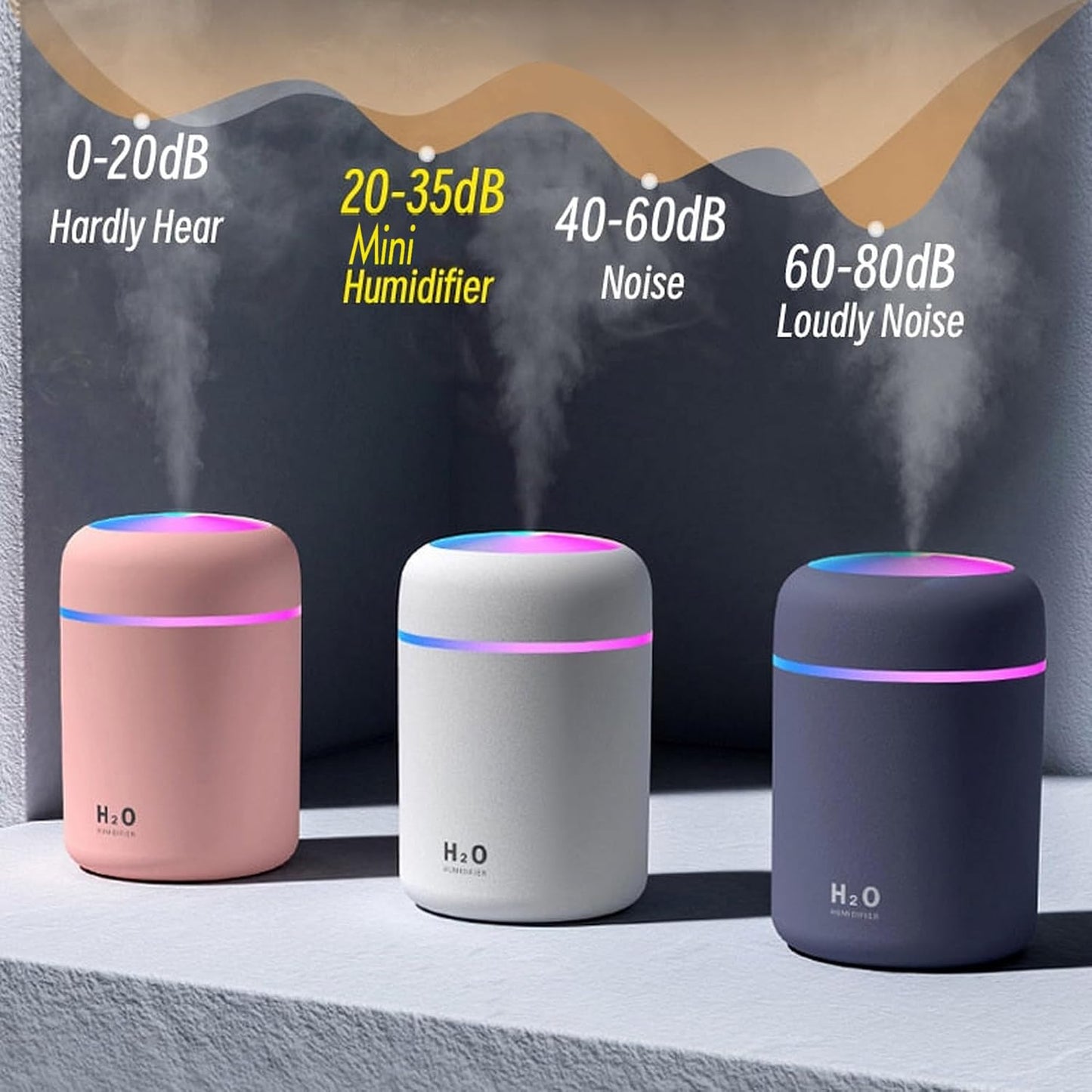 Portable Mini Humidifier, Colorful Volcanic Texture, 300mL Cool Mist Humidifier, USB Powered, Auto Shut-Off. Perfect for Bedroom, Office & Car.
