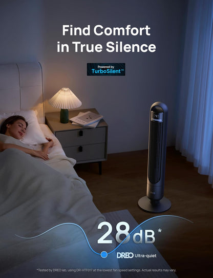 DREO Tower Fan for Bedroom, 26ft/s Velocity, 90° Oscillating, 8H Timer