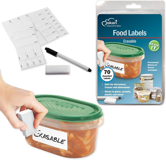Jokari Label Once Erasable Food Labels with Marker and Eraser Reusable