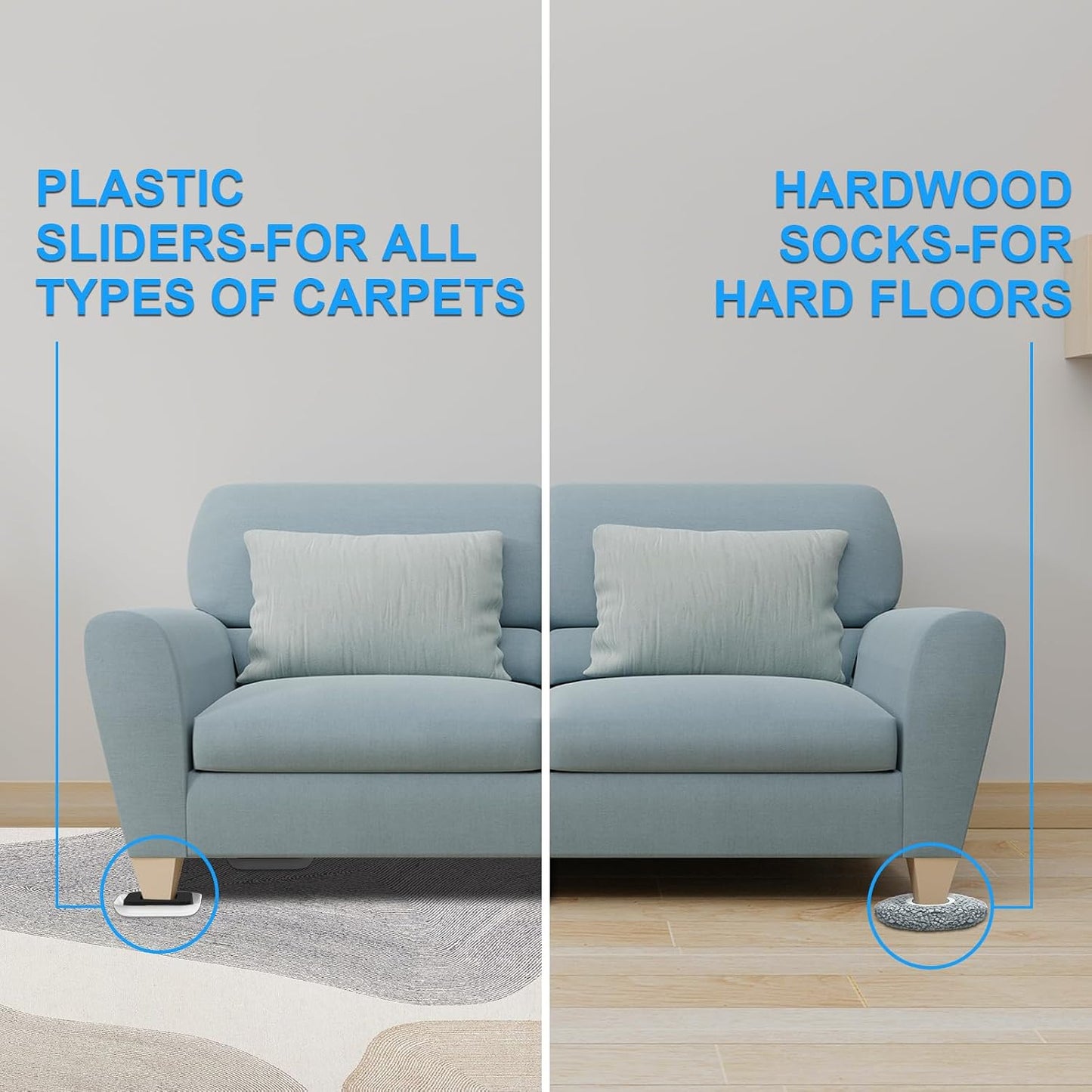 New Upgrade Furniture Sliders: Multi-Surface 3-in-1 Furniture Movers Slider | Heavy Moving Pads with 8PCS 4.3" Carpet Sliders + 4PCS Hard Floor Socks + 1 Lifter - Protect Floor and Easily Move Furniture