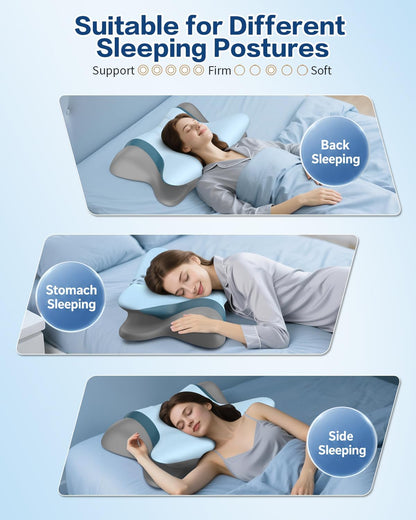 Cervical Neck Pillow for Pain Relief - Ergonomic Side Sleeper Pillow for Sleeping, Cooling Memory Foam Pillows for Neck Support, Orthopedic Pillow Contour Bed Pillow for Back Stomach Sleepers