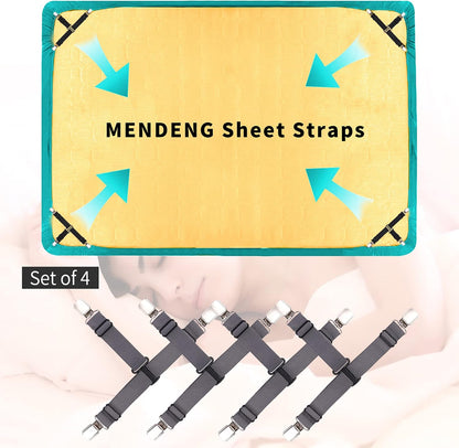 MENDENG Sheet Straps Fitted Sheet Clips Holder Surspeners Keep Sheets in Place Bed Sheet Fasteners Gripper Black 4P