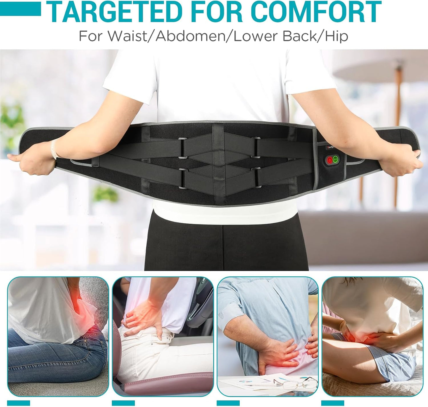 Comfytemp Cordless Heating Pad with Massager for Back, Gifts for Women Men | FSA Eligible HSA, Portable Lower Back Massager, Rechargeable Wireless Electric, Birthday Mom Dad Seniors 3 Heat 30mins, Grey