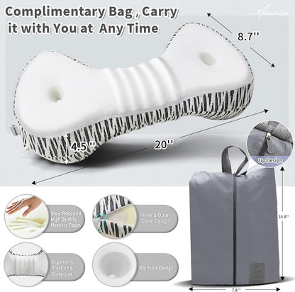 Cervical Neck Roll Pillow, Say Goodbye to Neck Pain, Travel Neck Support Pillow for Side Sleepers, Ergonomic Memory Foam Camping Pillow, Cervical Traction Device with Storage Bag