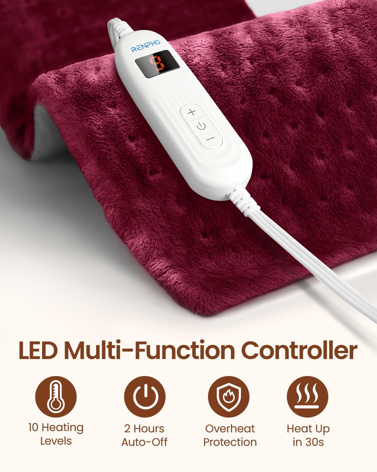 RENPHO Electric Heating Pad for Back with 10 Heat Levels, FSA Eligible HSA | Fit for Neck, Shoulder, Knee, Arm & Leg, Birthday Gift for Women, Men, Mom & Dad, HSA Approved, ETL Certified, 12 x 24", Gray