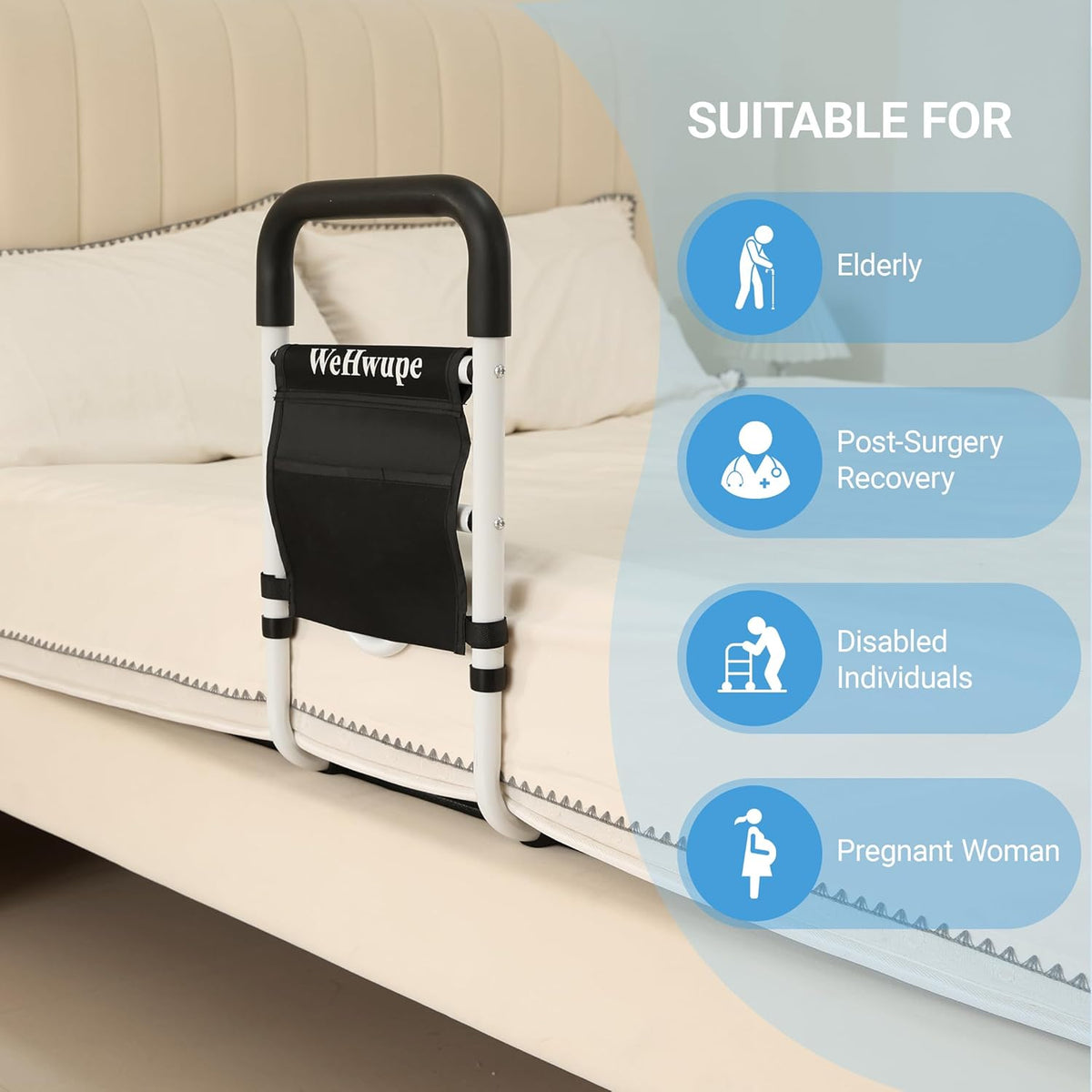 WeHwupe Bed Rails for Elderly Adults Safety with Bedside Storage Pocket