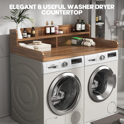 2-Tier Washer and Dryer Countertop with 2.75" H Guard,54" W x 27.5" D Laundry Countertop Cover with Non-Slip Pad,Large Space Laundry Topper for Folding Clothes Over Washer and Dryer-White