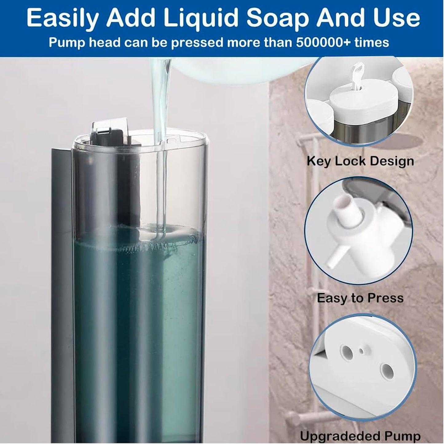 Wall Mounted Hand Soap Dispenser, 1 Chamber, 10oz/300ml Single Black Shampoo and Conditioner Dispenser, Bathroom Shower Dispenser Gel Container Dispenser and Organizer for Bathroom Kitchen Hotel