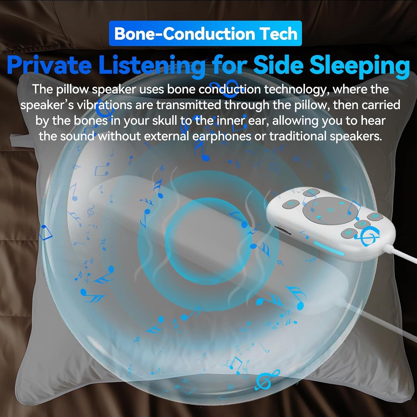 Pillow Speaker for Sleeping w/Remote - Without TF Card, White | Bone Conduction Speaker, 36 Built-in White Noise, Flat Thin Wireless Speaker under Pillow for Side Sleepers, Dusker Sleep Bar