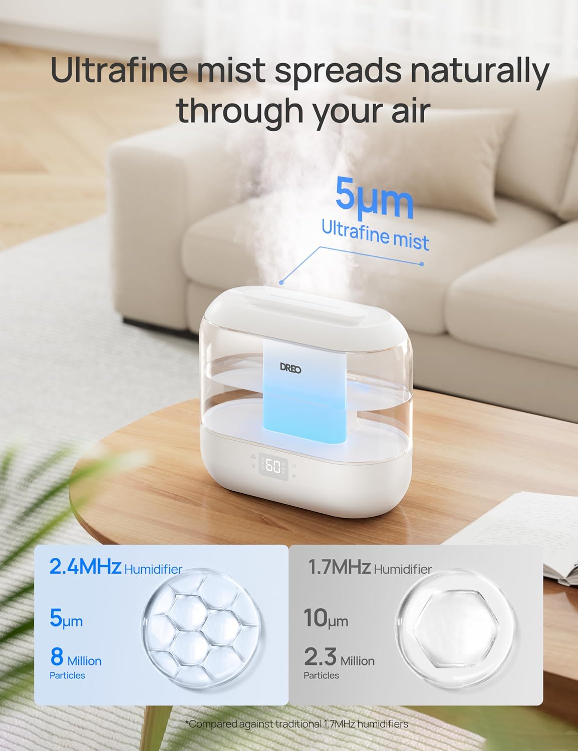 DREO Smart Humidifiers for Bedroom, 4L Cool Mist Humidifier
