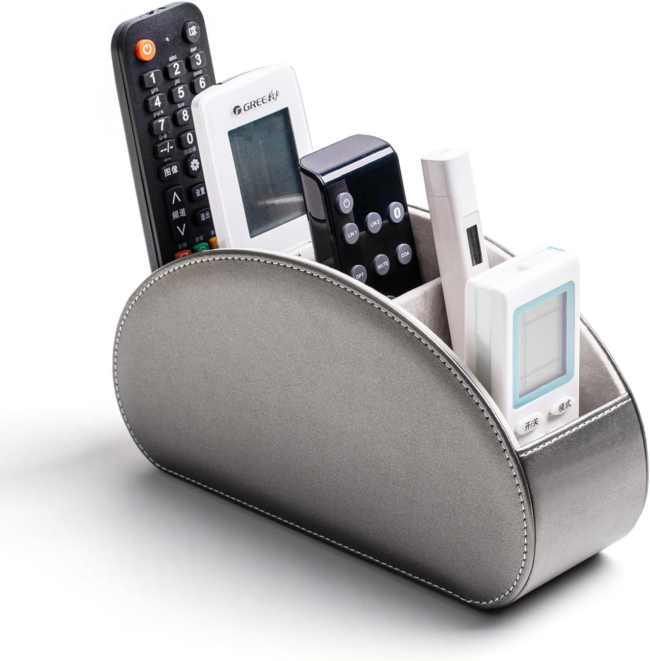 Remote Control Holders Organizer Box with 5 Compartment PU Leather Caddy | Multi-functional Office Desk Storage Caddy Store Tv Remote for Media Player,Brush,Pencil,Glassees&Office Supplies