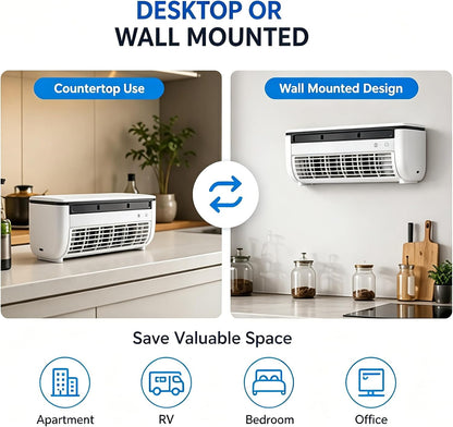 Portable Wireless Wall Air Conditioner Fan, Table & Wall Mounted Cooling Mist Fan with 3 Modes, Semiconductor Rechargeable AC Fan with Remote for Kitchen Office Indoor