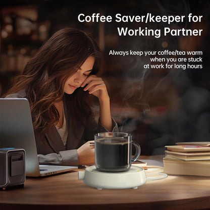 Coffee Mug Warmer for Desk Auto Shut Off, Candle Wax Melt Warmer for Jar Candles, Safely Releases Scents Without Flame, Electric Self Heated Plate for Heating Milk, Tea, Hot Chocolate (White)