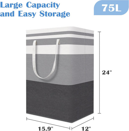 BlissTotes 3-Pack Laundry Basket, Collapsible Laundry Hamper, Grey, 75L | Laundry Clothes Hamper, Hampers for Bedroom, Freestanding Hamper with Handles, Clothes Laundry Basket