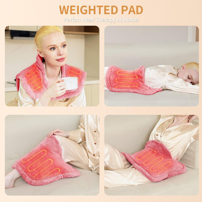 SAROO Weighted Heating Pad for Neck and Shoulders Pain Relief,19"x22",Grey | Heat Pad for Back,Neck Heating Pads with Dry&Moist Heat,4 Heat Settings, Auto-Off, Gifts for Women Men Mom Dad