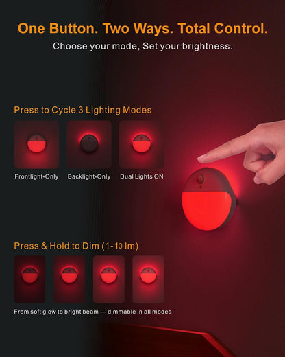 Small Motion Sensor Amber Night Light Battery Operated, Toilet Light | 2 Pack, 3 Modes, Dimmable 1-15lm, Dim Light Soft Glow, No Plug, Wireless Stick on Light for Bedroom, Sleep, Bathroom, Kids