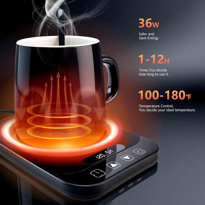 Coffee Mug Warmer Set, 12 Mode Timer & 36W Coffee Cup Warmer for Desk Auto Shut Off, 9 Mode Temperature, Best Gift for Women Men Coffee Lover, 14oz