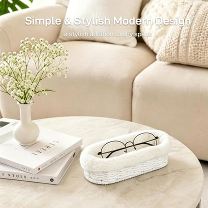 Glasses Holder, Paper Rope Plush Lined Eyeglass Holder Stand, Jewelry Key Tray Storage Organizer for Nightstand, Desk