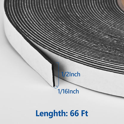 Kikerike Self Adhesive Foam Tape Weatherstrip 1/2In x 1/4In x 42Ft High Density Foam Insulation Strips Seal Weather Stripping with Strong Adhesive for Door and Window Sound Isolation Soundproofing
