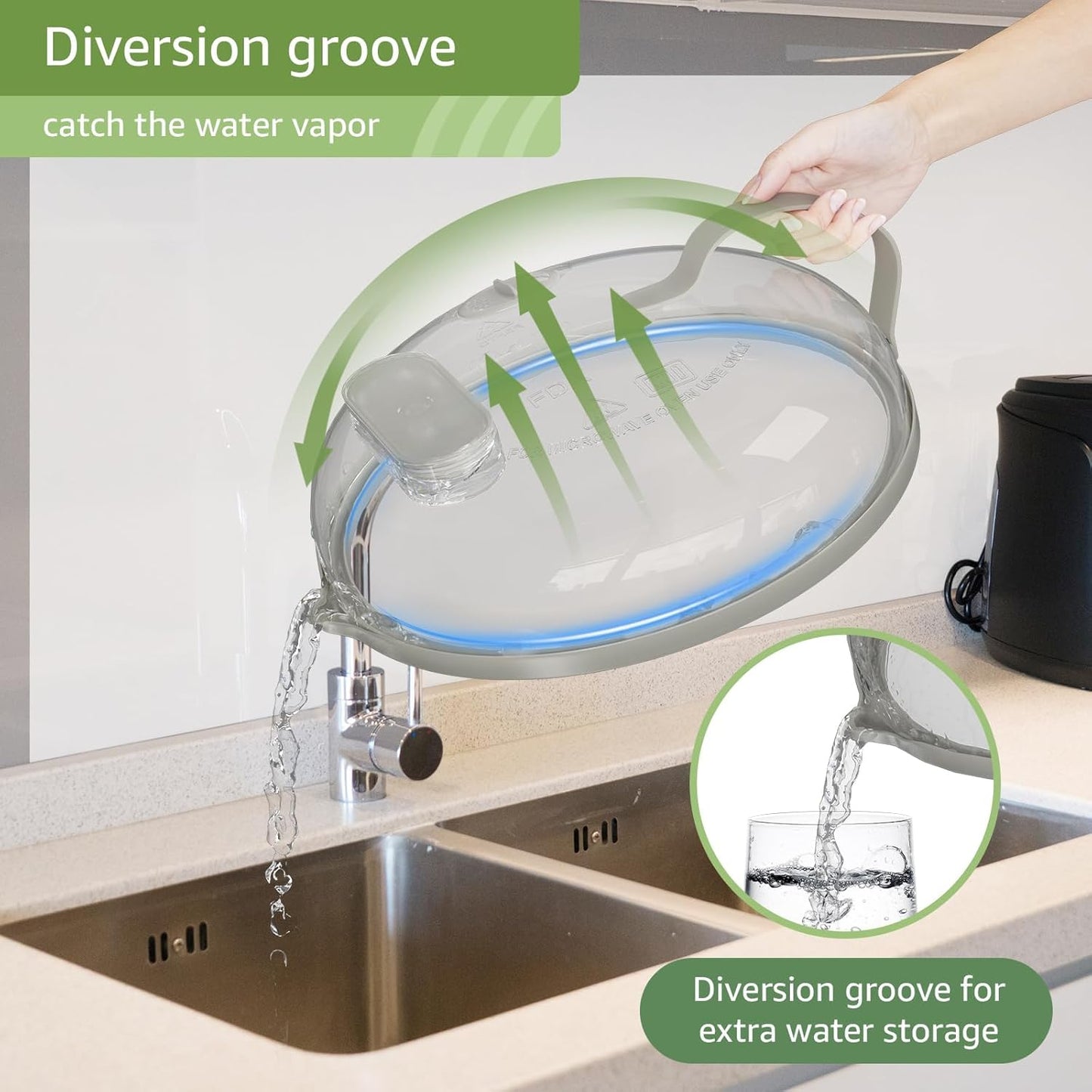 Microwave Splatter Cover with Water Steamer for Food - 10 Inch Steam Microwave Splatter Guard with Handle Plate Covers for Heating Food Splash Oven Lid with Built in Steamer