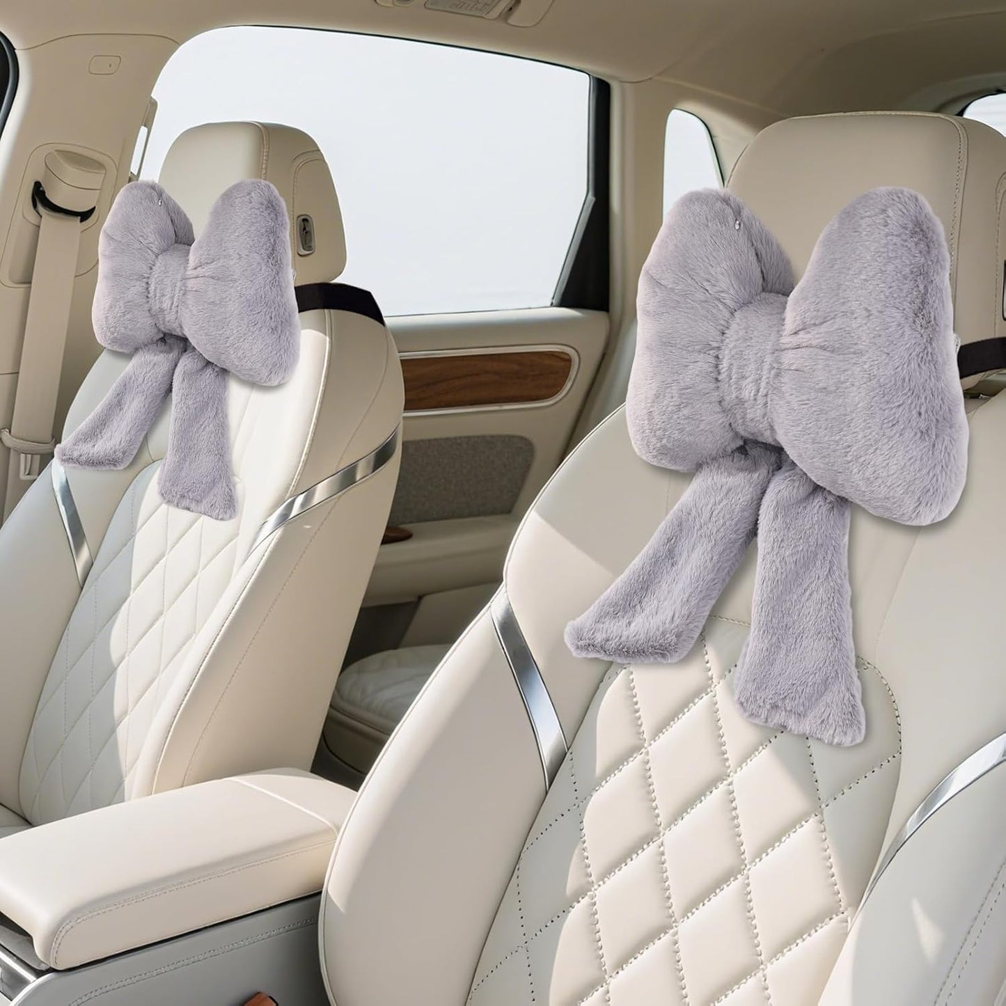 2 Pack Bow Car Headrest Pillows Plush Car Neck Pillows for Travel Driving Office Chair Head Support Cushions, Also Cute Car Decor Accessories (Black)