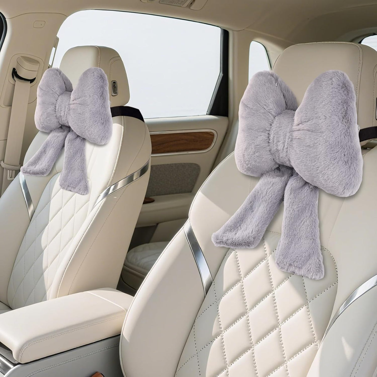 2 Pack Bow Car Headrest Pillows Plush Car Neck Pillows for Travel Driving Office Chair Head Support Cushions, Also Cute Car Decor Accessories (Black)