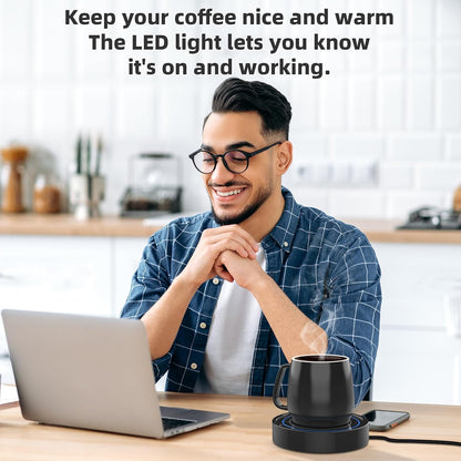 Coffee Warmer with Mug Set - Electric Beverage Cup Warmer for Desk Office Home Use, Candle Warmer Heating Plate with Gravity Switch Auto Shut Off (Up to 131F/55C), 12oz (Blue Set)