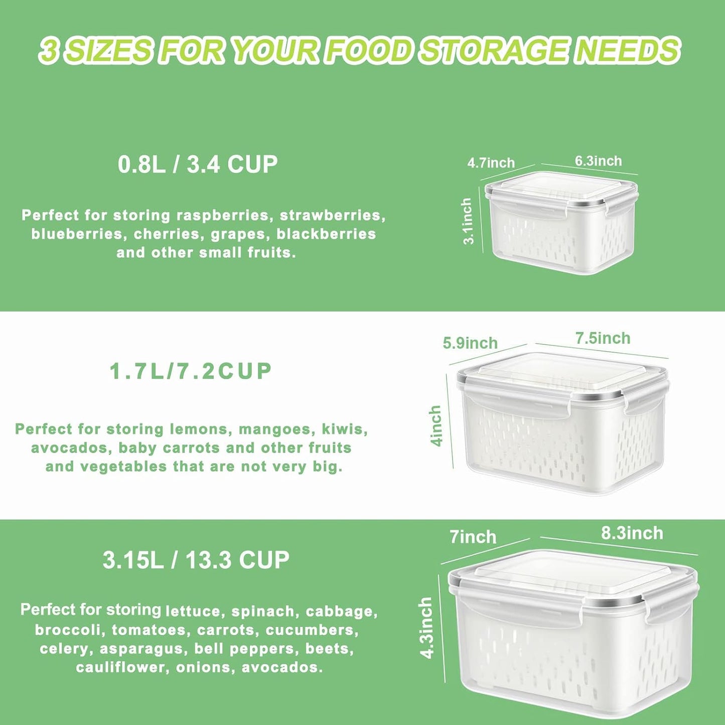 5 Pack Fruit Storage Containers for Fridge Berry Keeper Produce Saver | Leak-proof Food Container Set with Colander Veggie Keep Fresh BPA Free Plastic Refrigerator Organizer Freezer Dishwasher Safe