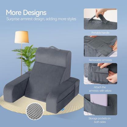 Kayfia Reading Pillow, Gel Memory Foam Back Rest Pillow, 19", Gray