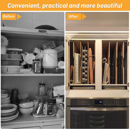 6 Pieces Wood Cabinet Dividers for Baking Sheets,DIY Kitchen Cabinet Dividers with 12 Slideways&36 Screws,Easy Install&Clean,Wood Tray Dividers for Cabinets, Kitchen,Utility Rooms, Bathrooms