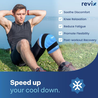 REVIX XL Knee Ice Wrap Around Entire Knee, Gel Ice Pack for Muscle Ache, Cold Pack to Reduce Discomfort and Promote Flexibility, Soft Plush Linings, Purple