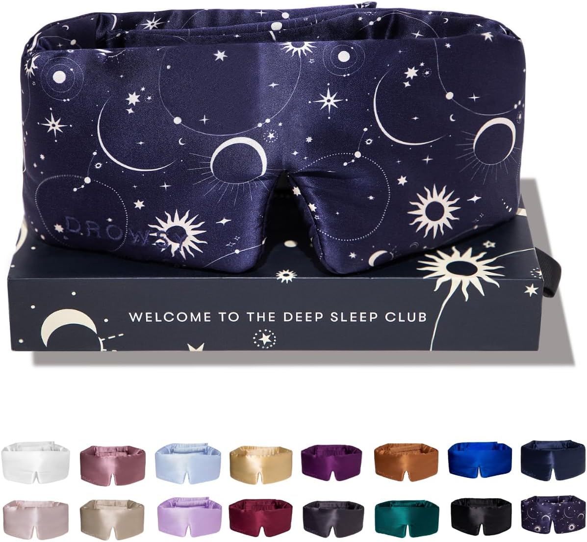 DROWSY Silk Sleep Mask - Face-Hugging, Padded Cocoon for Luxury Sleep in Total Darkness - 100% Pure Mulberry Silk, Skin-Hydrating & Adjustable (Midnight Blue)