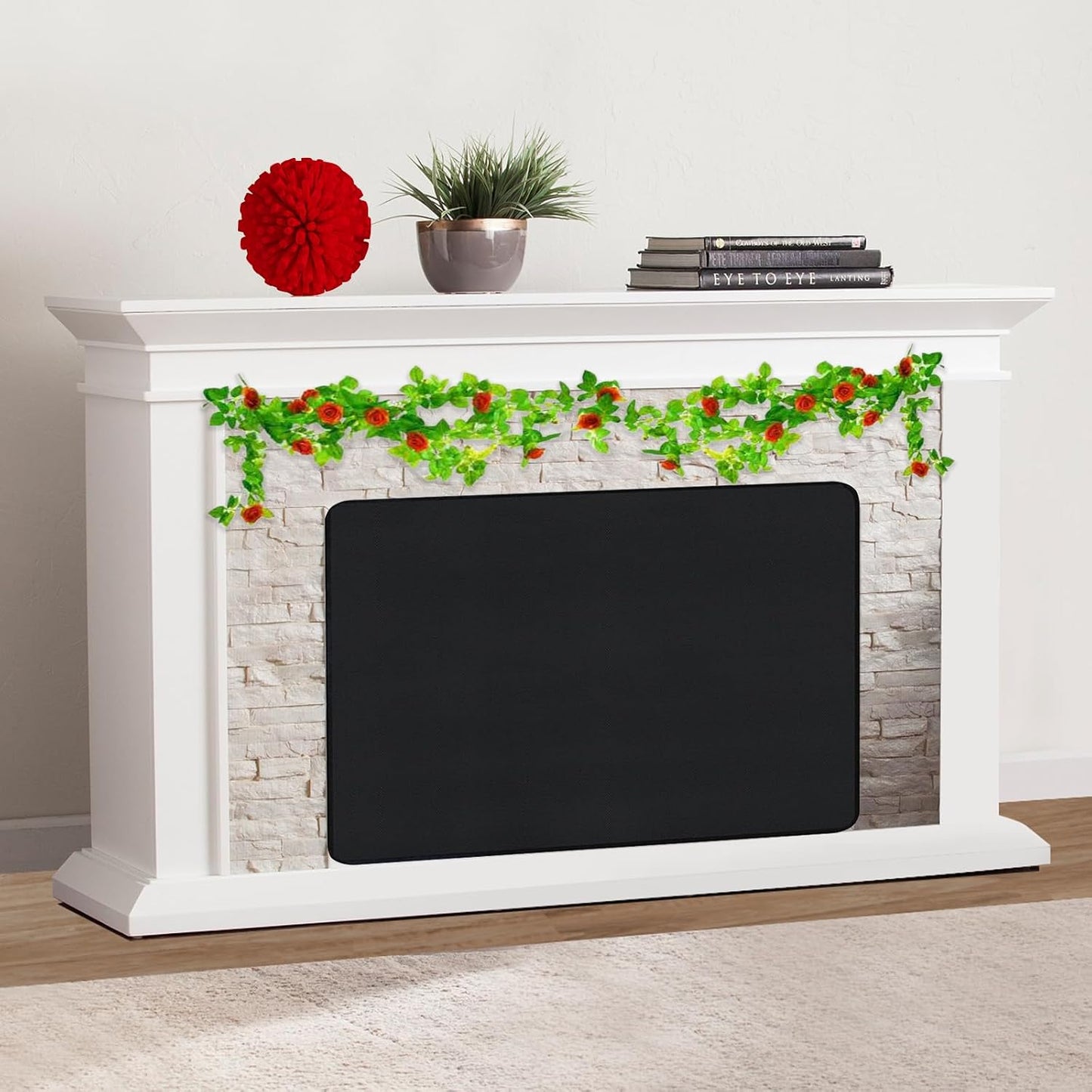 Magnetic Fireplace Cover, Draft Stopper for Brick Fireplace, Fireplace Flue Blocker with 16 Pieces Strong Magnets, Indoor Fireplace Blanket for Heat Loss, Winter and Summer, Black, 42x34 Inches
