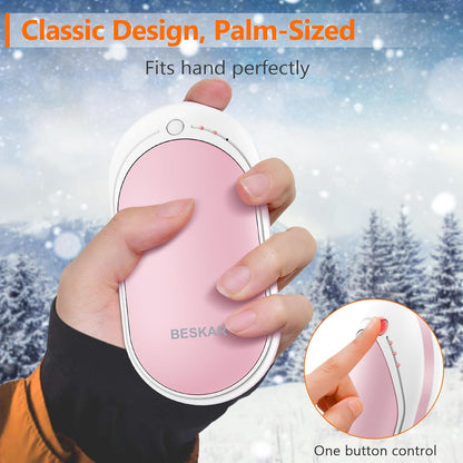 BESKAR Rechargeable Hand Warmer, 5200mAh Electric Hand Heater | Double Sided Heating, USB Quick Charge, Portable Pocket Hand Warmer for Outdoor, Golf, Raynauds